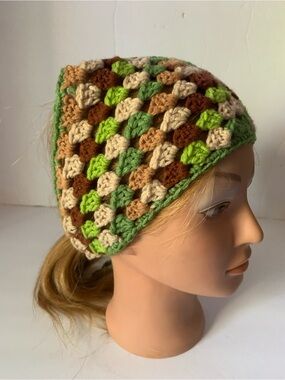 Handmade Crochet Bandana Green and Brown Cottagecore